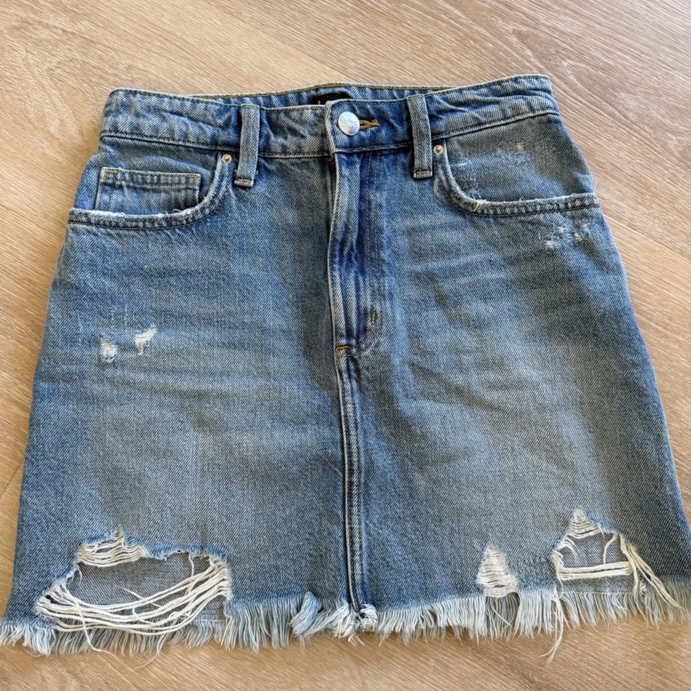 Lee Jeans Blue Denim Skirt 26 Distressed Cut-off